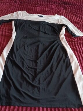 Chaps Black and White Colorblock Midi Dress